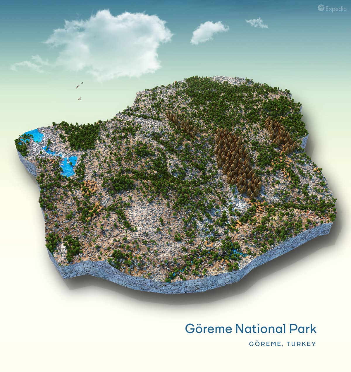 A creative topographic map rendering of Goreme National Park in Turkey