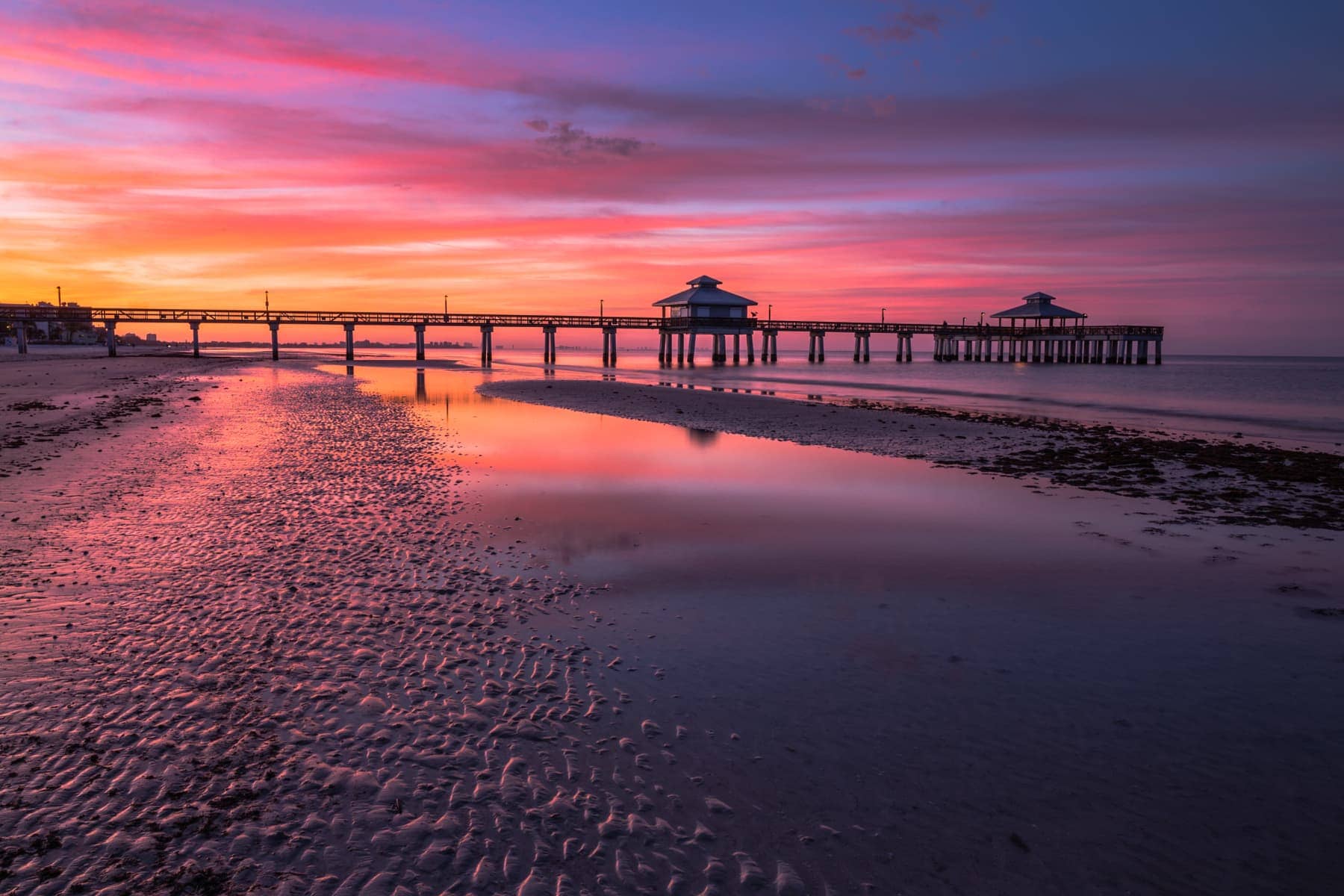 500px Photo ID: 98206697 - The end of Blue Hour and beginning of Golden Hour just before sunrise at Fort Myers Beach Pier in Fort Myers Beach, FL.