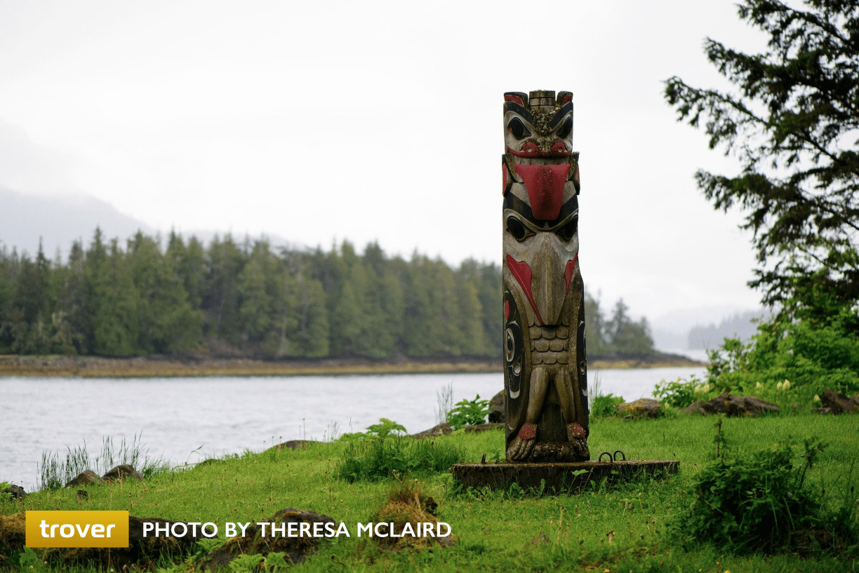 Totem pole on an island near Craig, Alaska. Trover photo by Theresa McLaird
