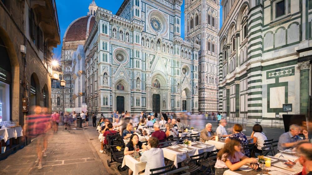 People dining in Piazza del Duomo in Florence