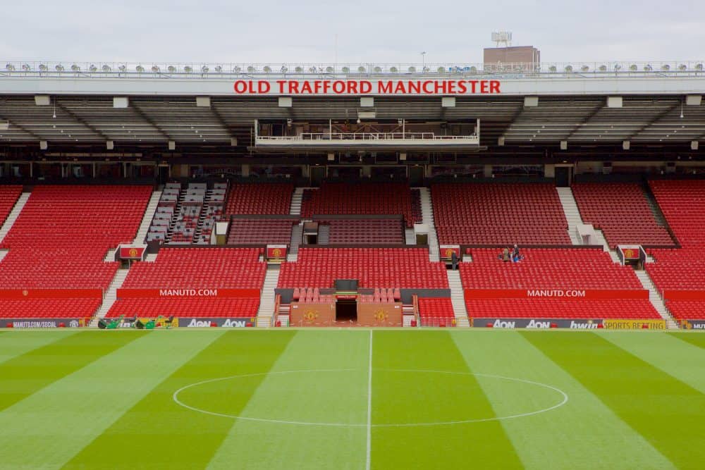 Interior of Old Trafford football stadium in Manchester