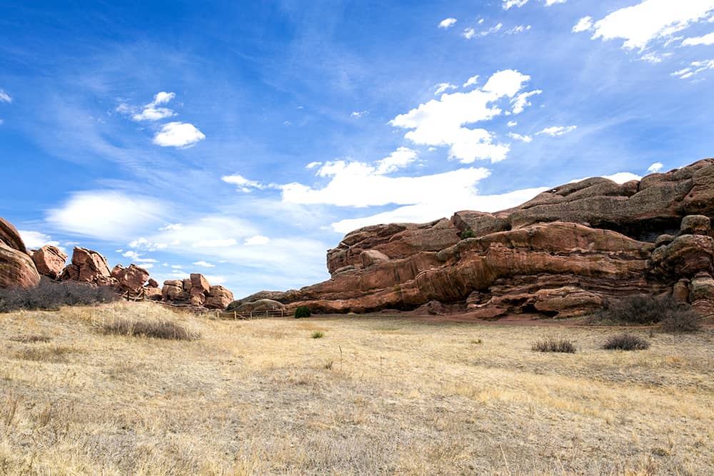 A view of the famous red rocks surrounding a trail outside of Denver, one of the best free things to do with kids while visiting the city.