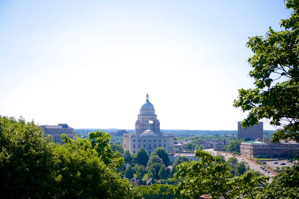 View of the State House and city skyline in Providence