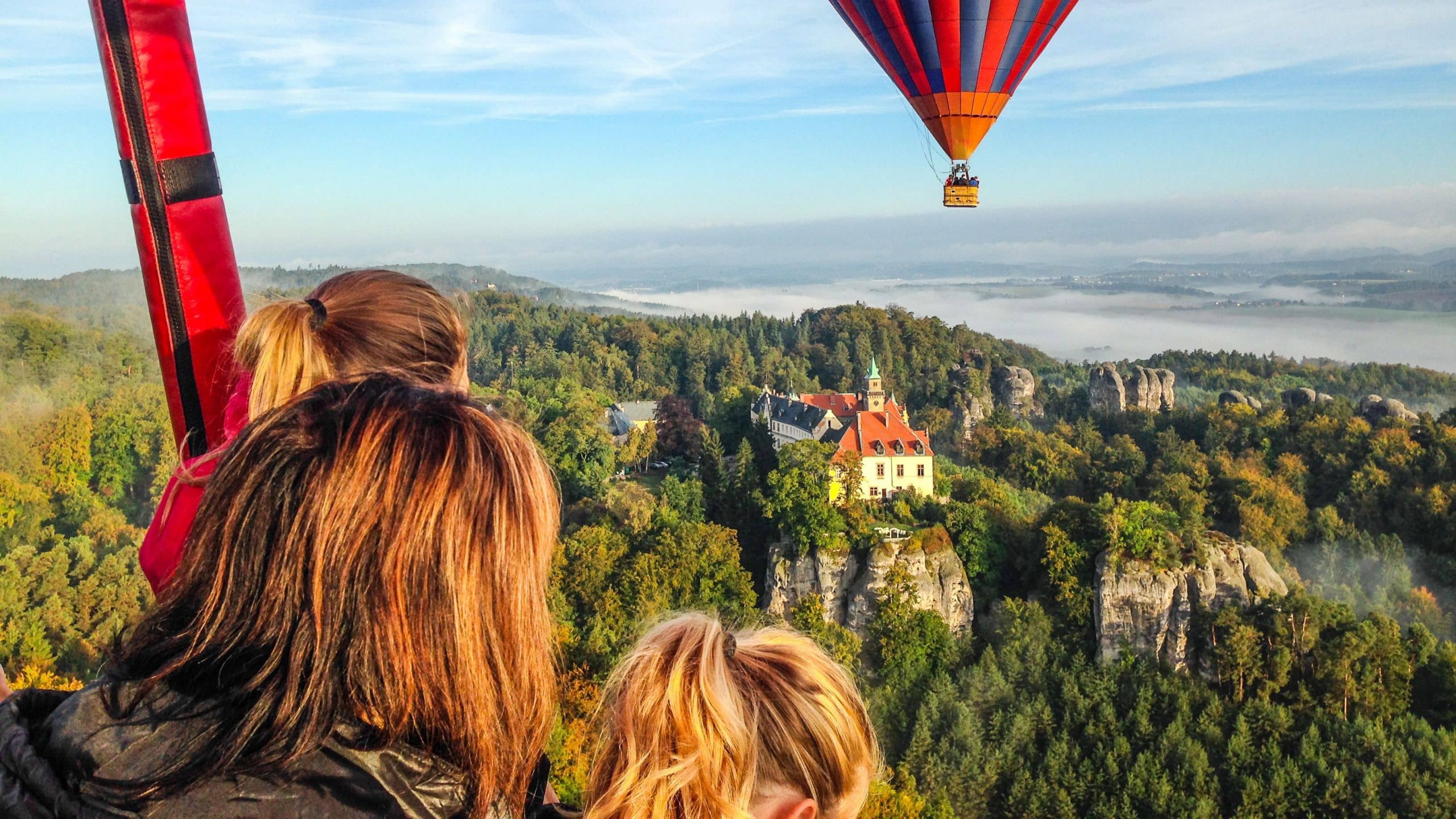 Hot Air Balloon above castle in Prague