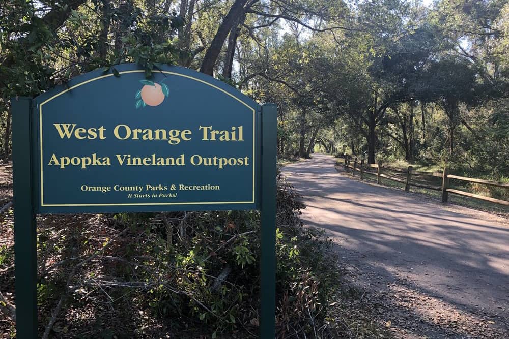 Sign for West Orange Trail, one of the top free things to do in Orlando for kids.