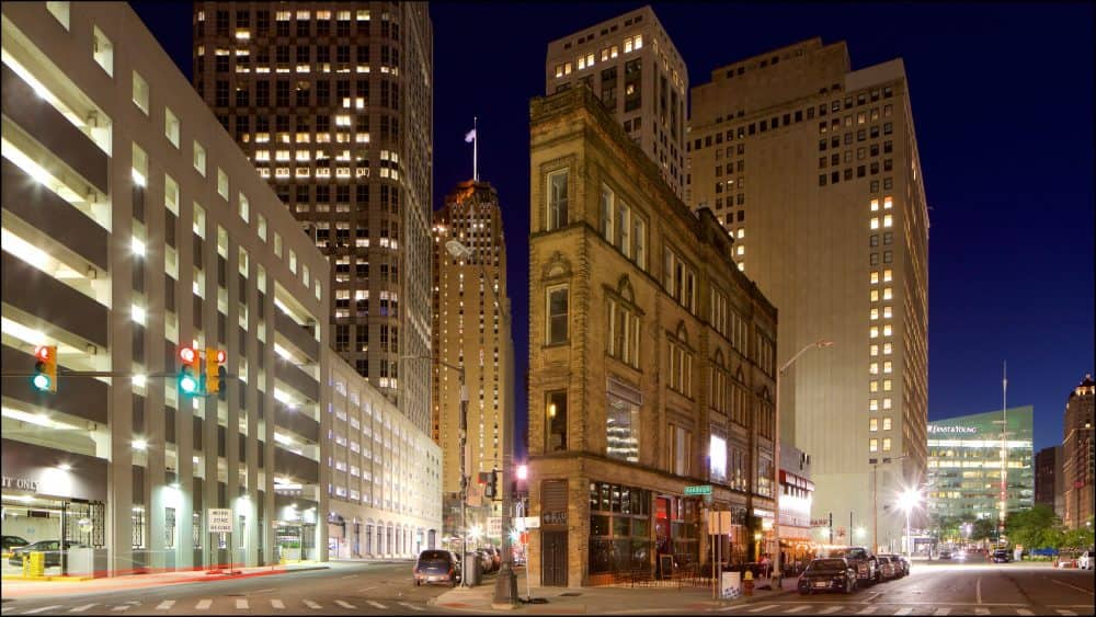 Cityscape at night in Detroit