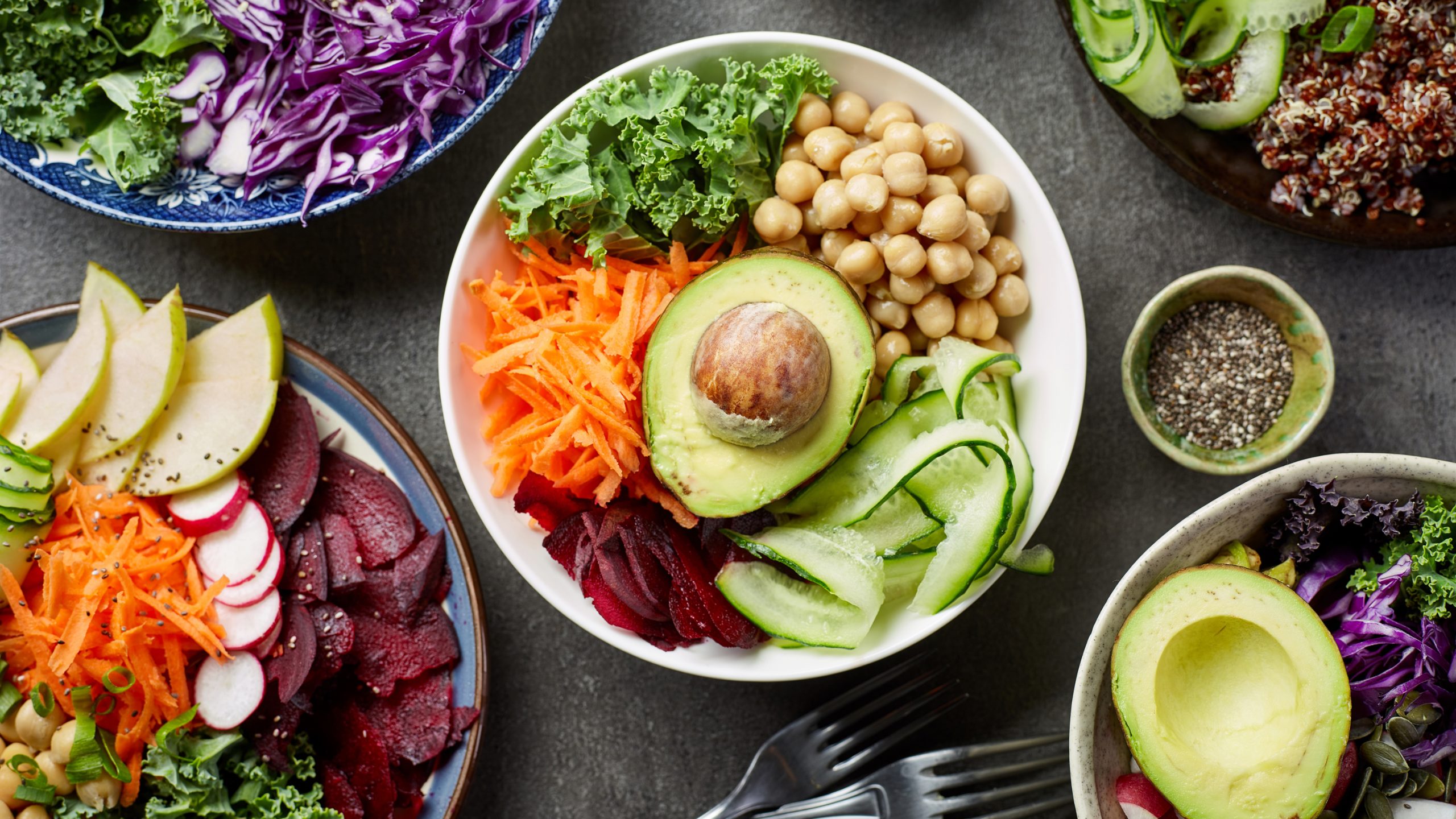 Colorful vegan salads