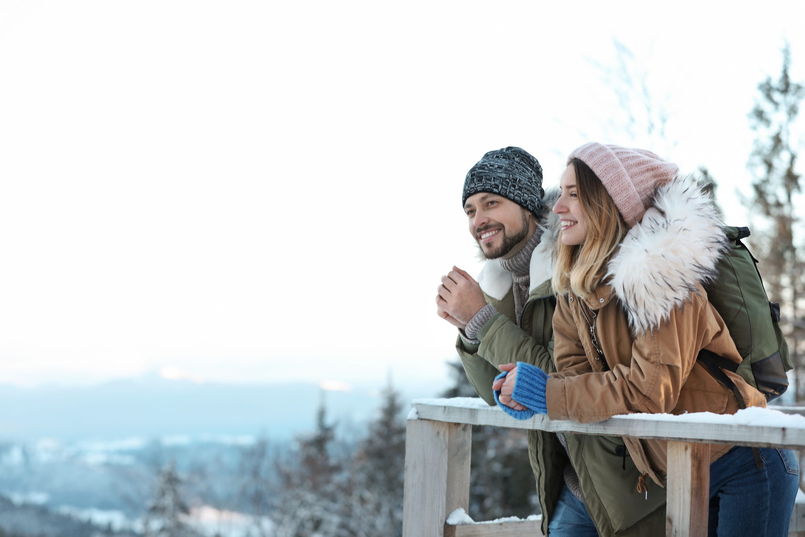 Couple looking out at the winter landscape