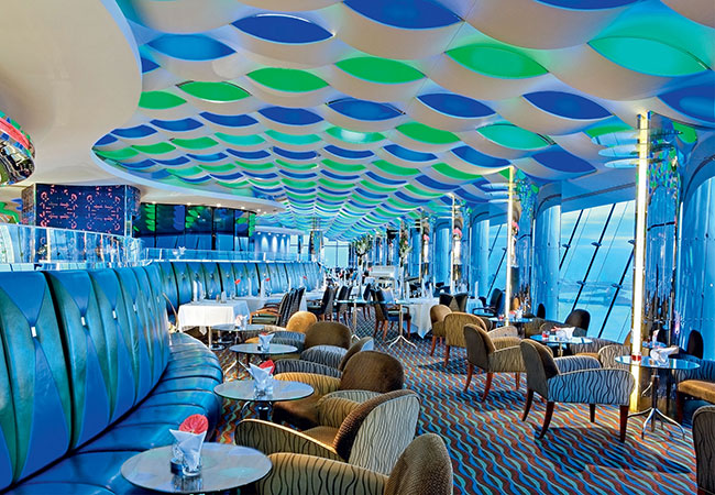 Fancy interior in sky bar for tea in Dubai