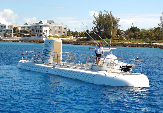 Submarine at surface in the bay of Cancun