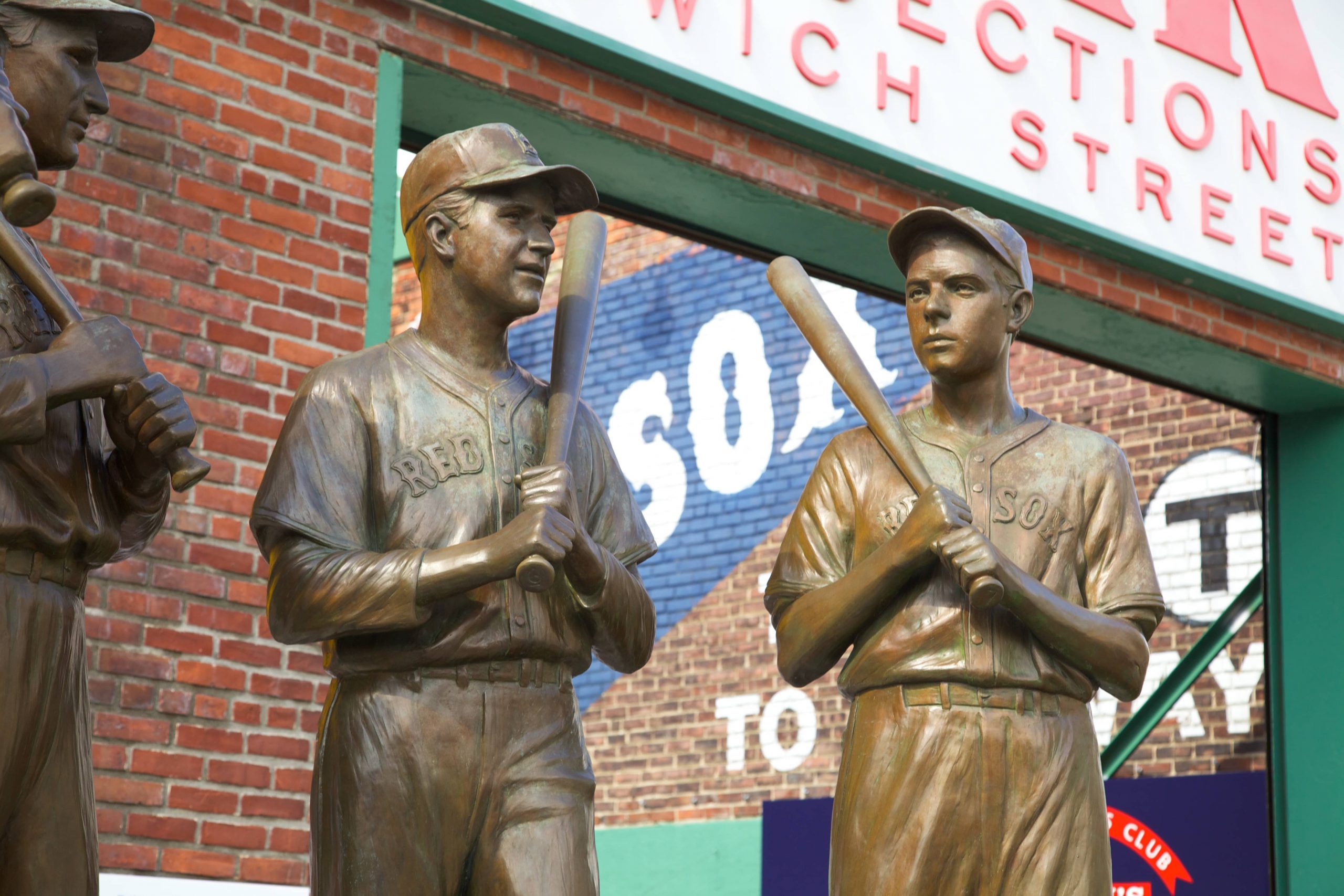 Statues of Baseball players at Fenway Park