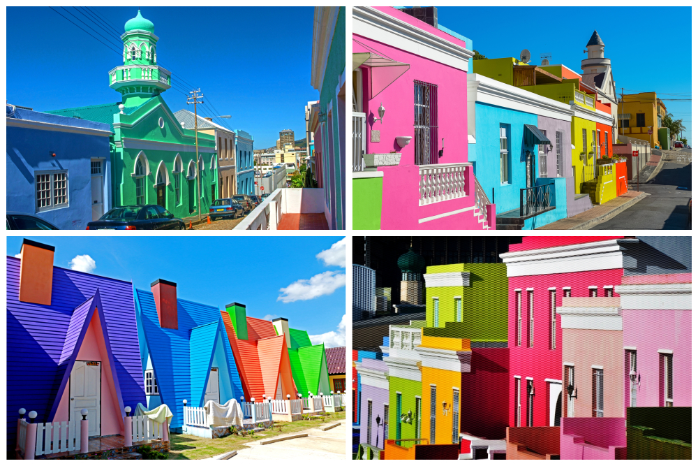 Brightly painted homes and buildings in Bo-Kaap, Cape Town. 