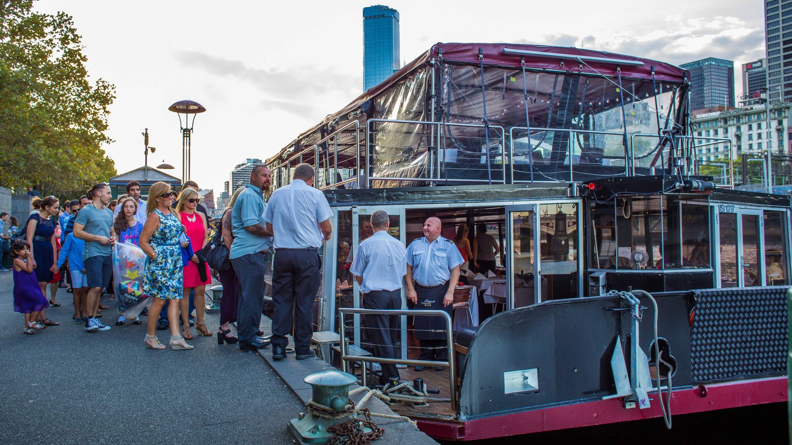 Boarding the Spirit of Melbourne dinner cruise