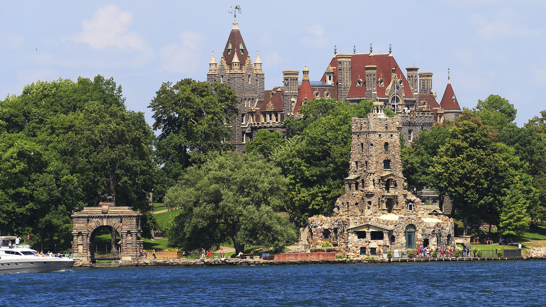 One of New York's many castles in the US, Boldt Castle rises from an island in Alexandria Bay