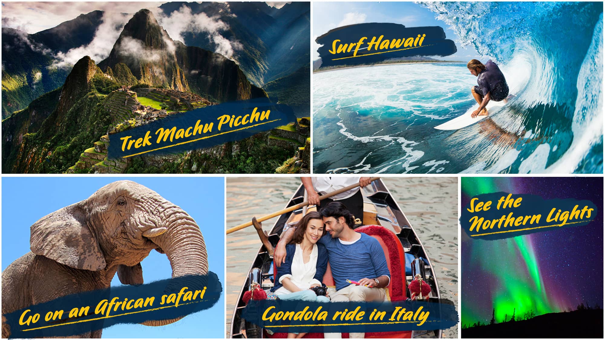 Expedia User's top bucket list activities collage 