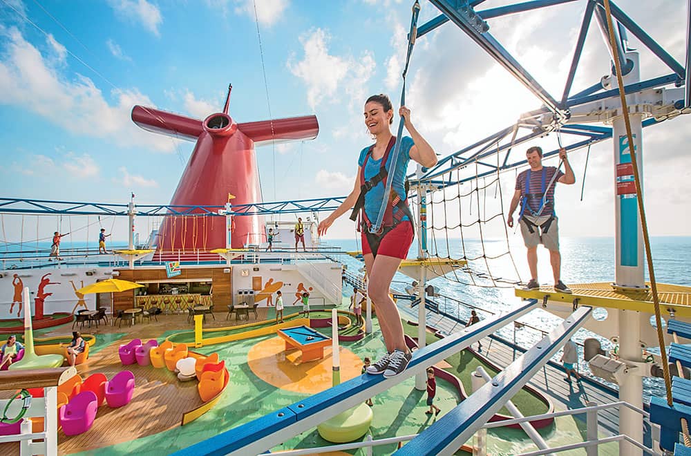Guests having fun in the The SkyCourse at Carnival Vista Amazing onboard activities in Carnival ship