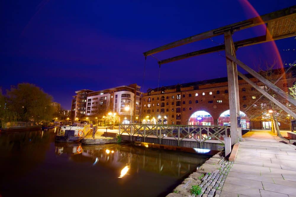Castlefield Roman Fort at night in Manchester