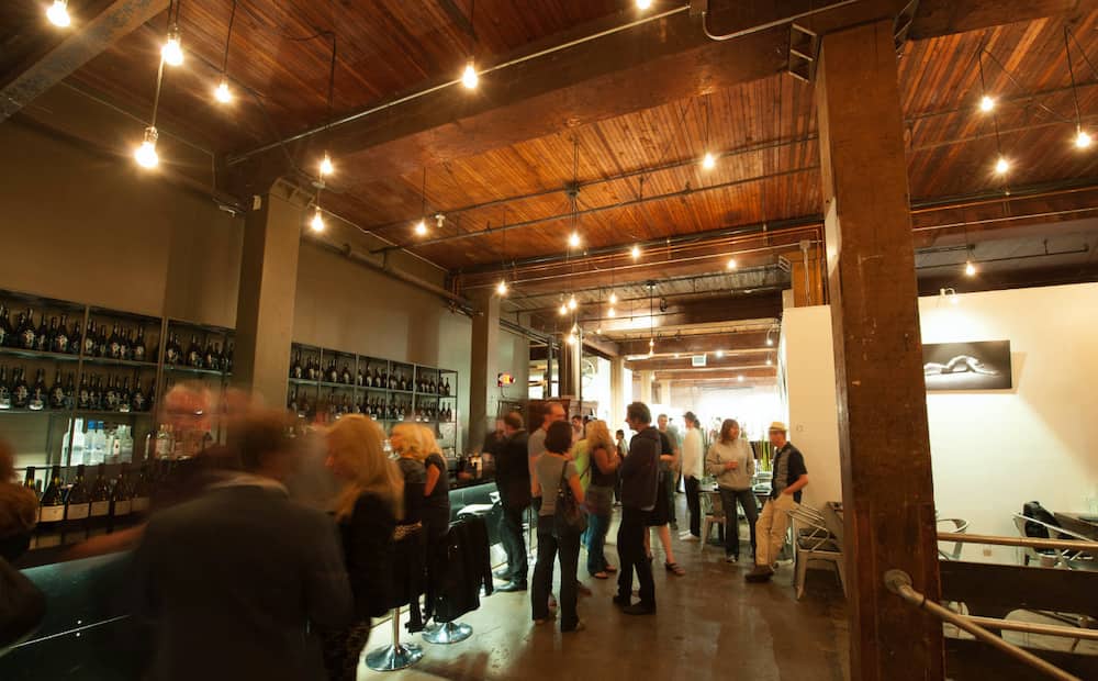 People wine tasting at the popular winery in Portland, Oregon, Cerulean Wine.