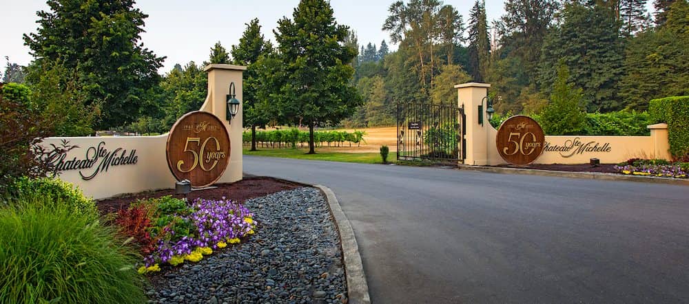 The grand entrance at the Cheateau Ste Michelle Winery and Vineyard in Seattle, Woodinville, Washington.