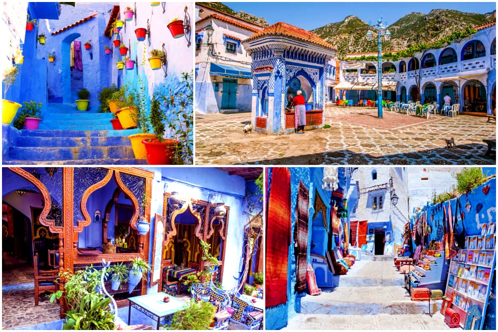 Different shades of blue found in the city landscapes of Chefchaouen, Morocco. 