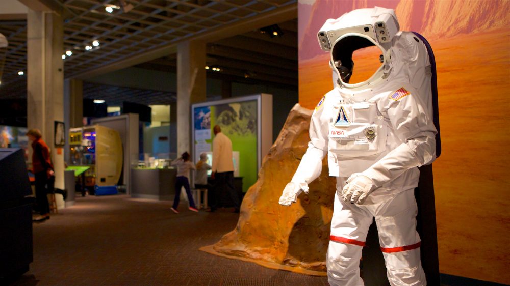 View of a spacesuit on exhibit at the Cleveland Science Center