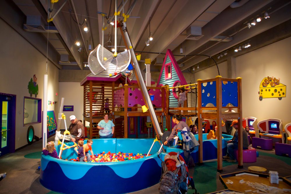 View of a ball pit and play area at the Cleveland Science Center