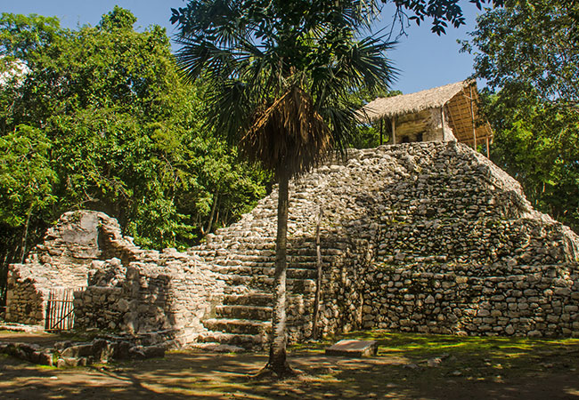 Stone ruins of ancient structure in Cancun