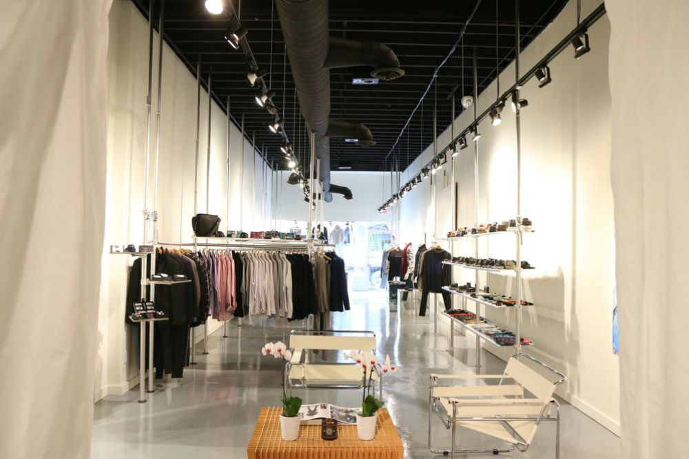 interior of minimalist clothing shop