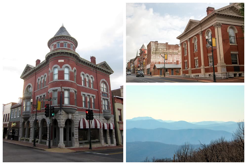 Historical architecture and outline of the mountains in Staunton, Virginia.