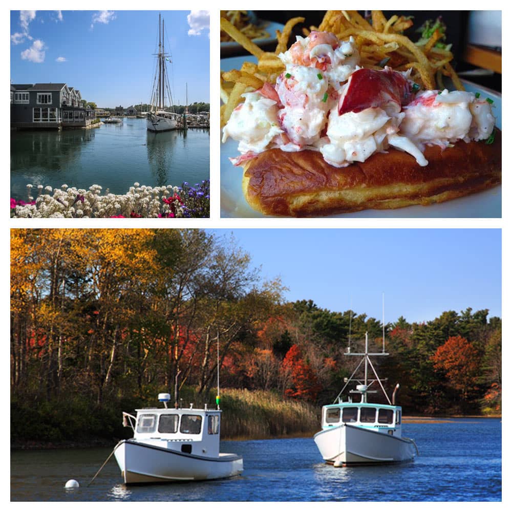 Boats along the coast and a lobster roll—some of the best things in Kennebunk/Kennebunkport, Maine.