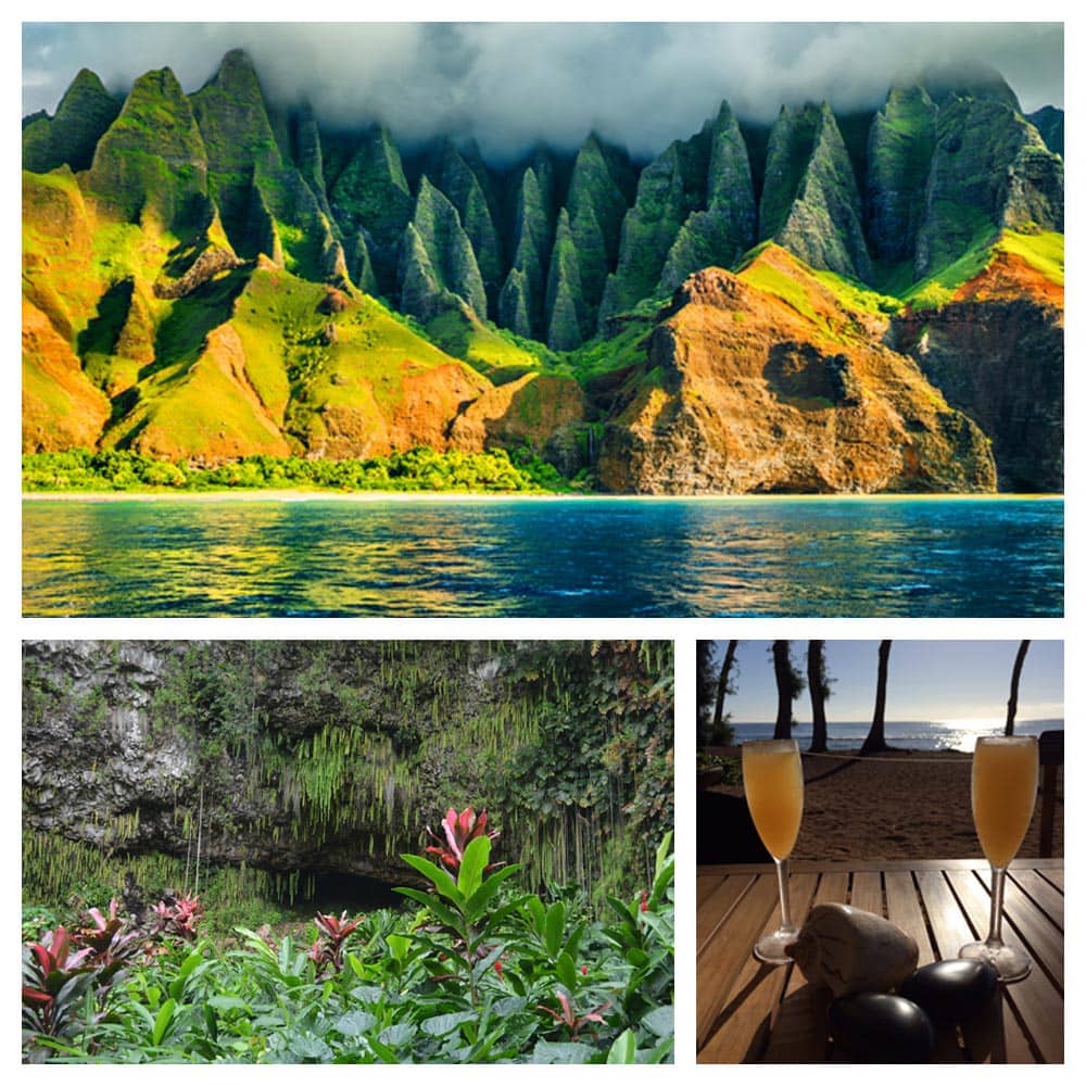 Views of the Na Pali coastline, cocktails on the beach, and the Fern Grotto on Kauai Island.