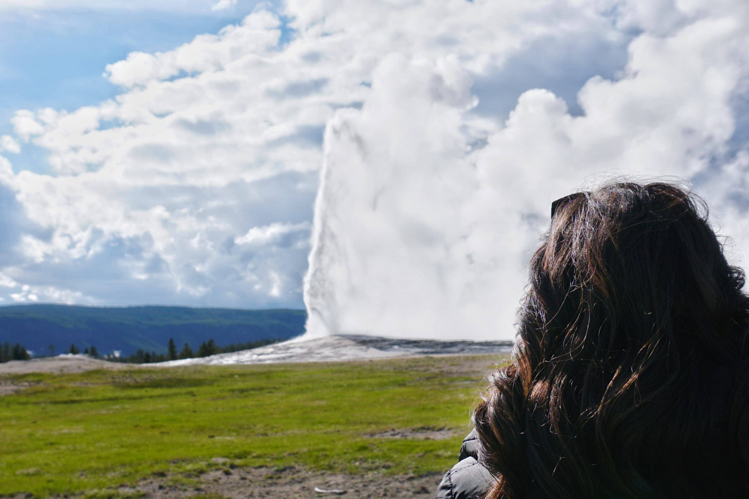 Watching old Faithful in Yellowstone