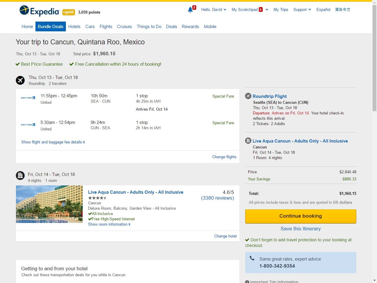 expedia travel services itinerary