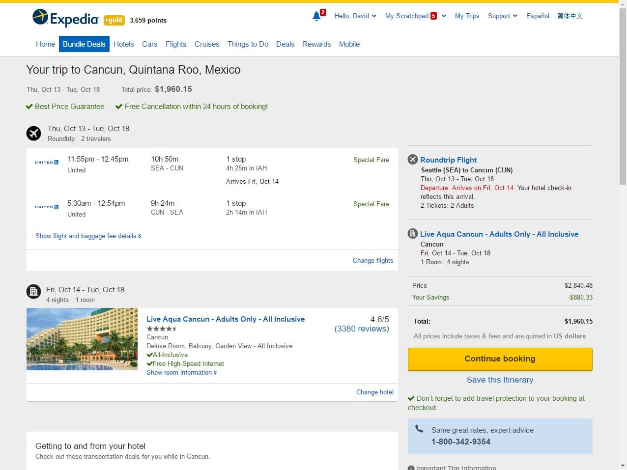 expedia multi trip package