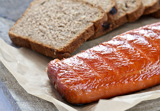 Smoked salmon and bread on a table in Reykjavik