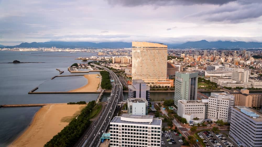 Fukuoka city skyline as one of the host cities for the Rugby World Cup