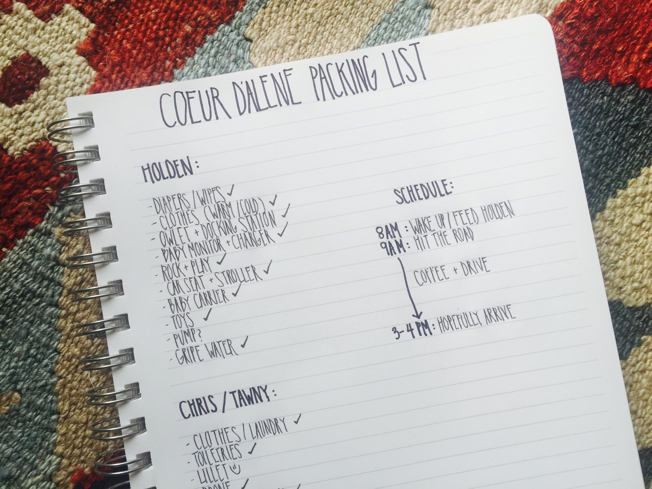 Our packing list for our Coeur d'Alene road trip