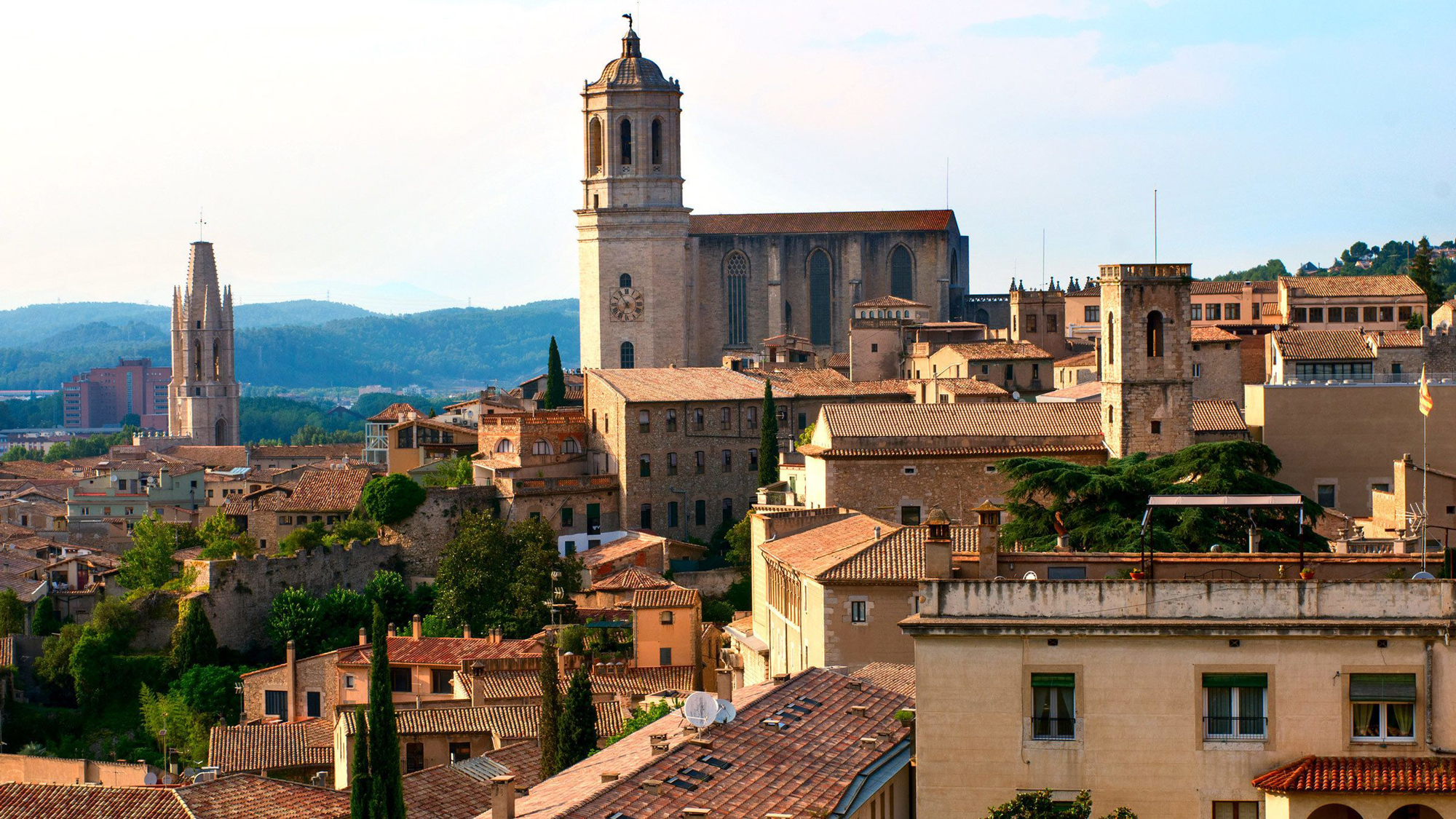 Red tile roofs of the town of Girona in Spain