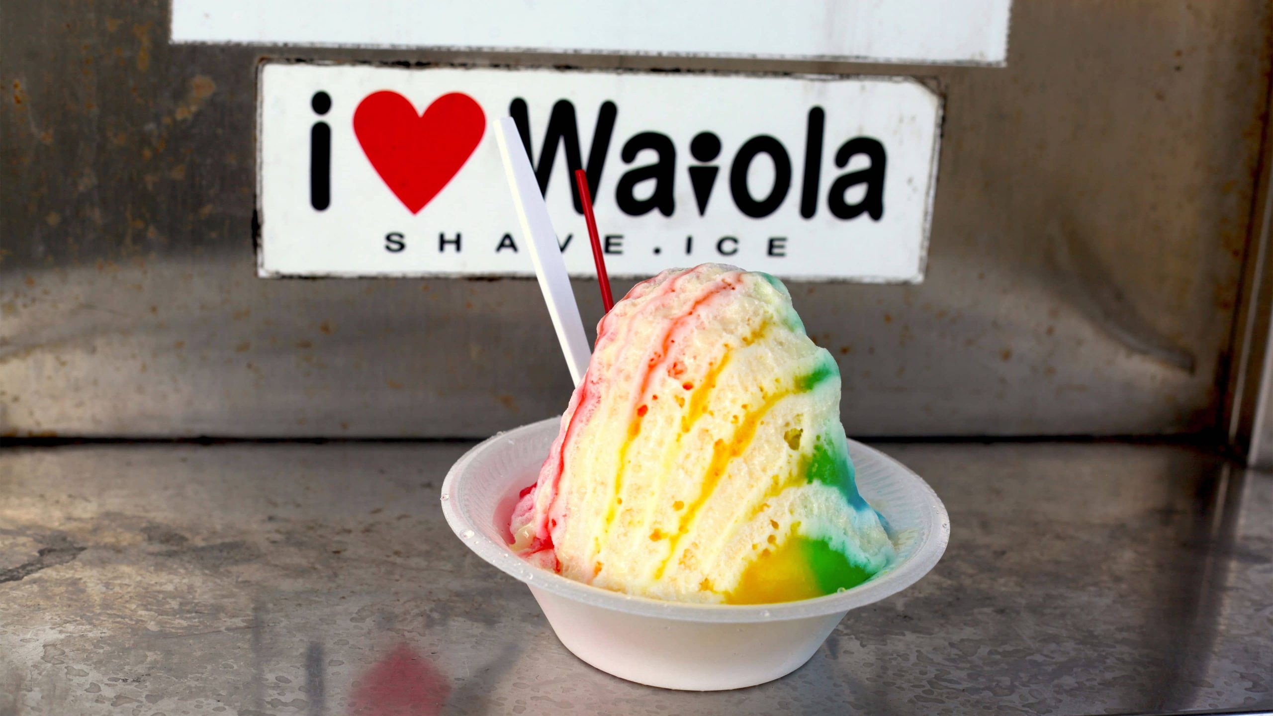 Rainbow colored shave ice in Hawaii