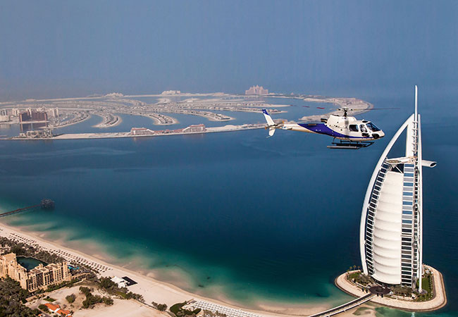 Helicopter flies over Dubai