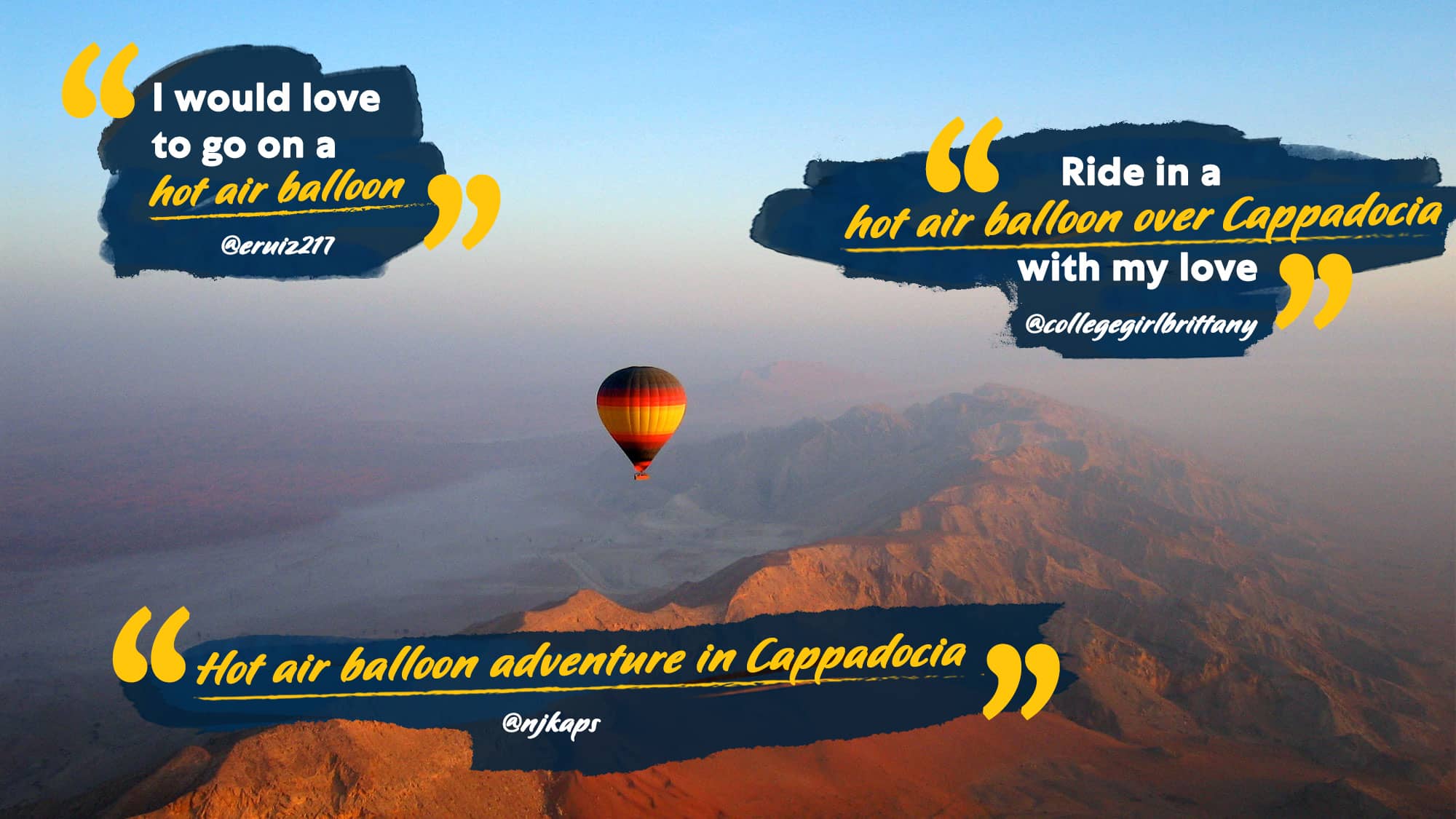 Hot air balloon ride with with quotes from people's bucket lists