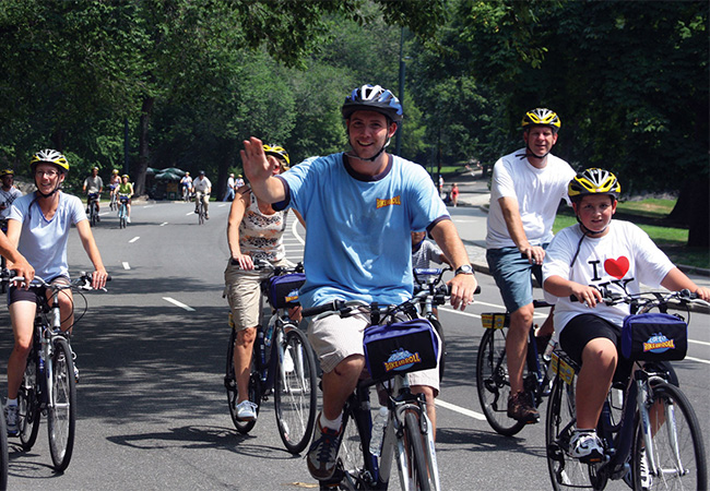 Biking group on bike path in New York City