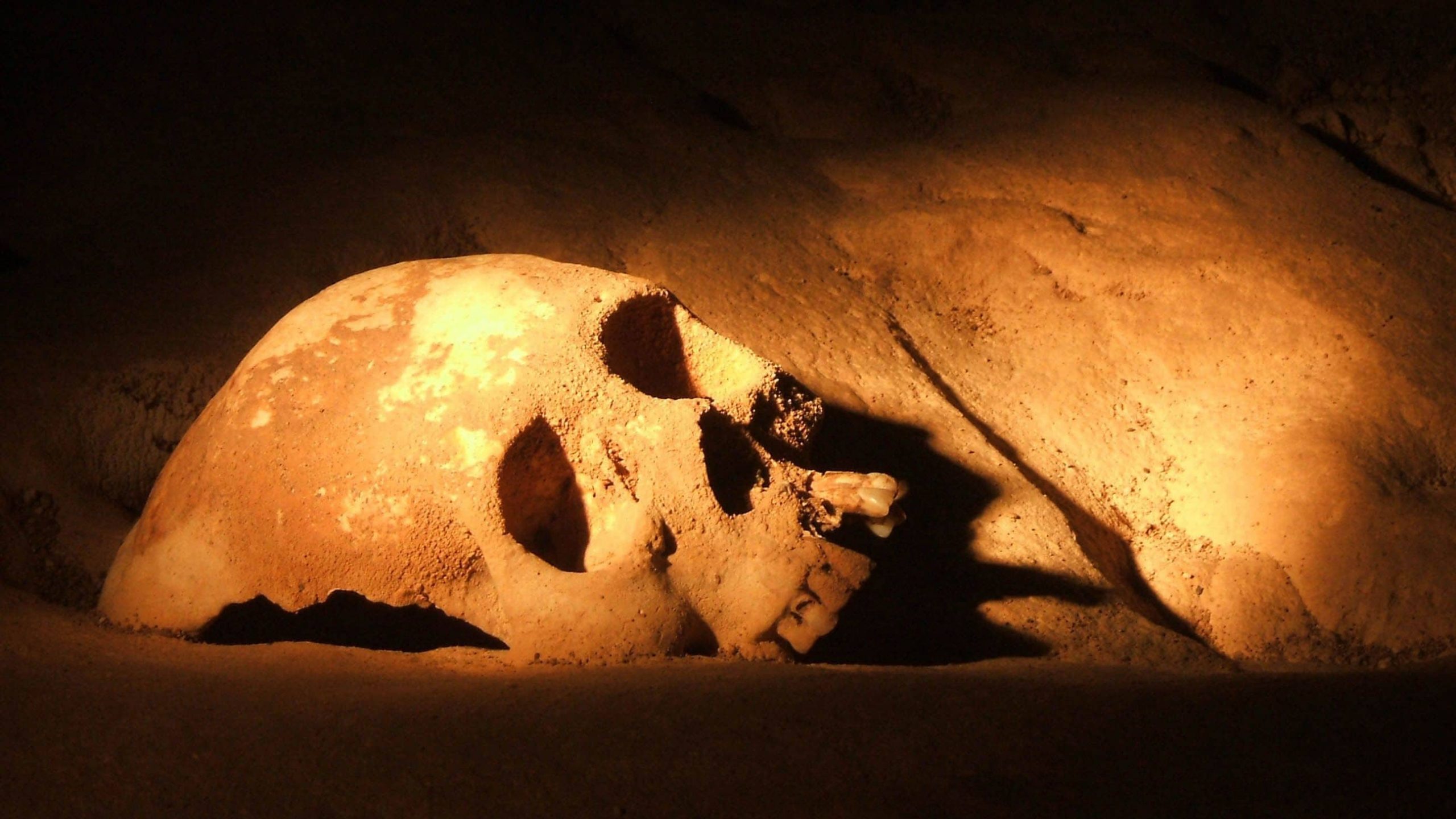 Human skull in the ATM Cave in Belize