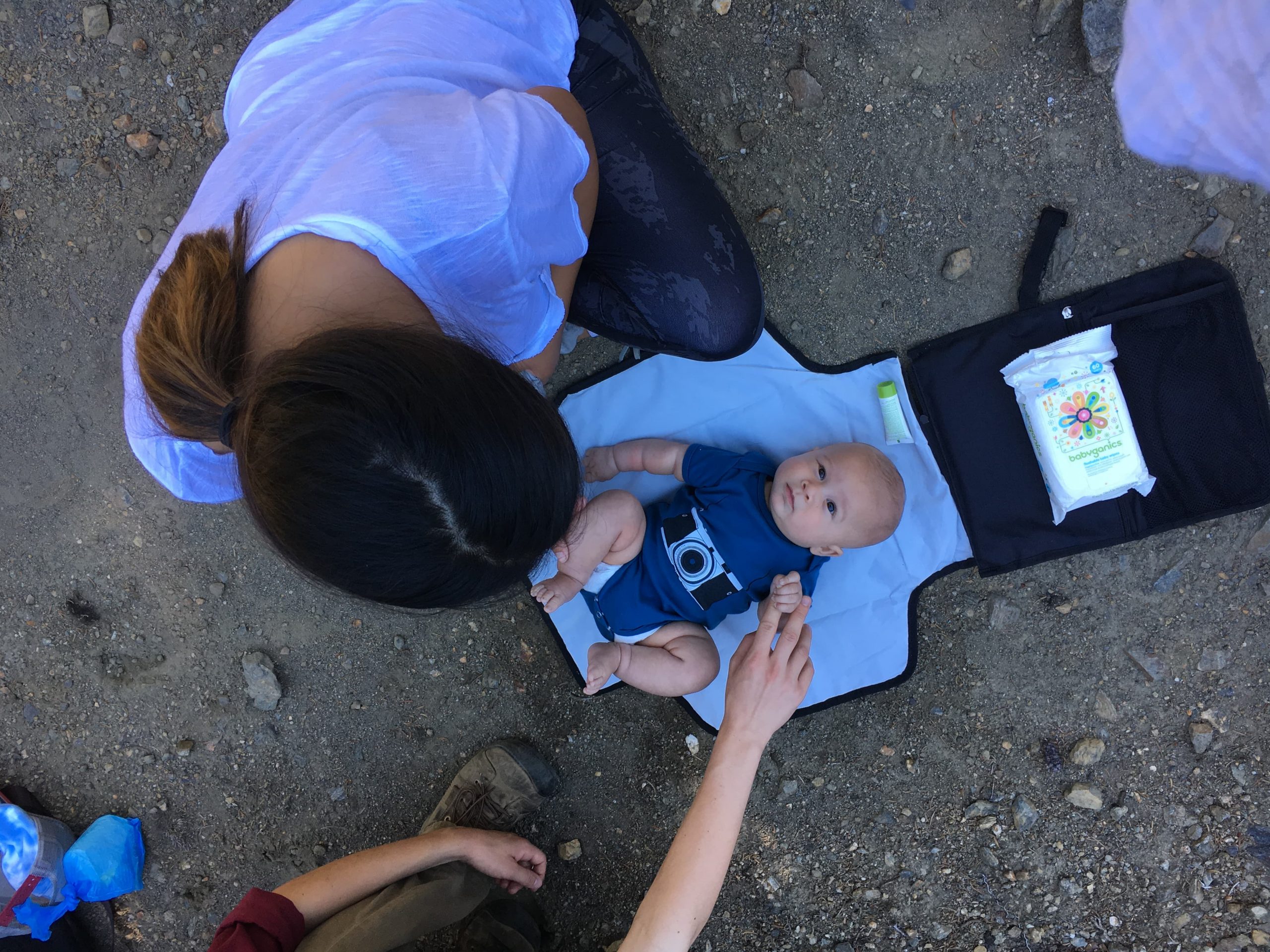 A quick diaper change while hiking with the wee one