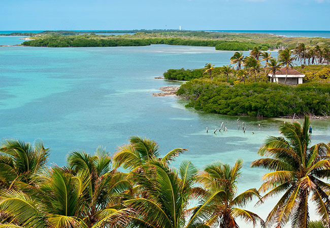 Ariel view of coastline in Isla Contoy in Cancun