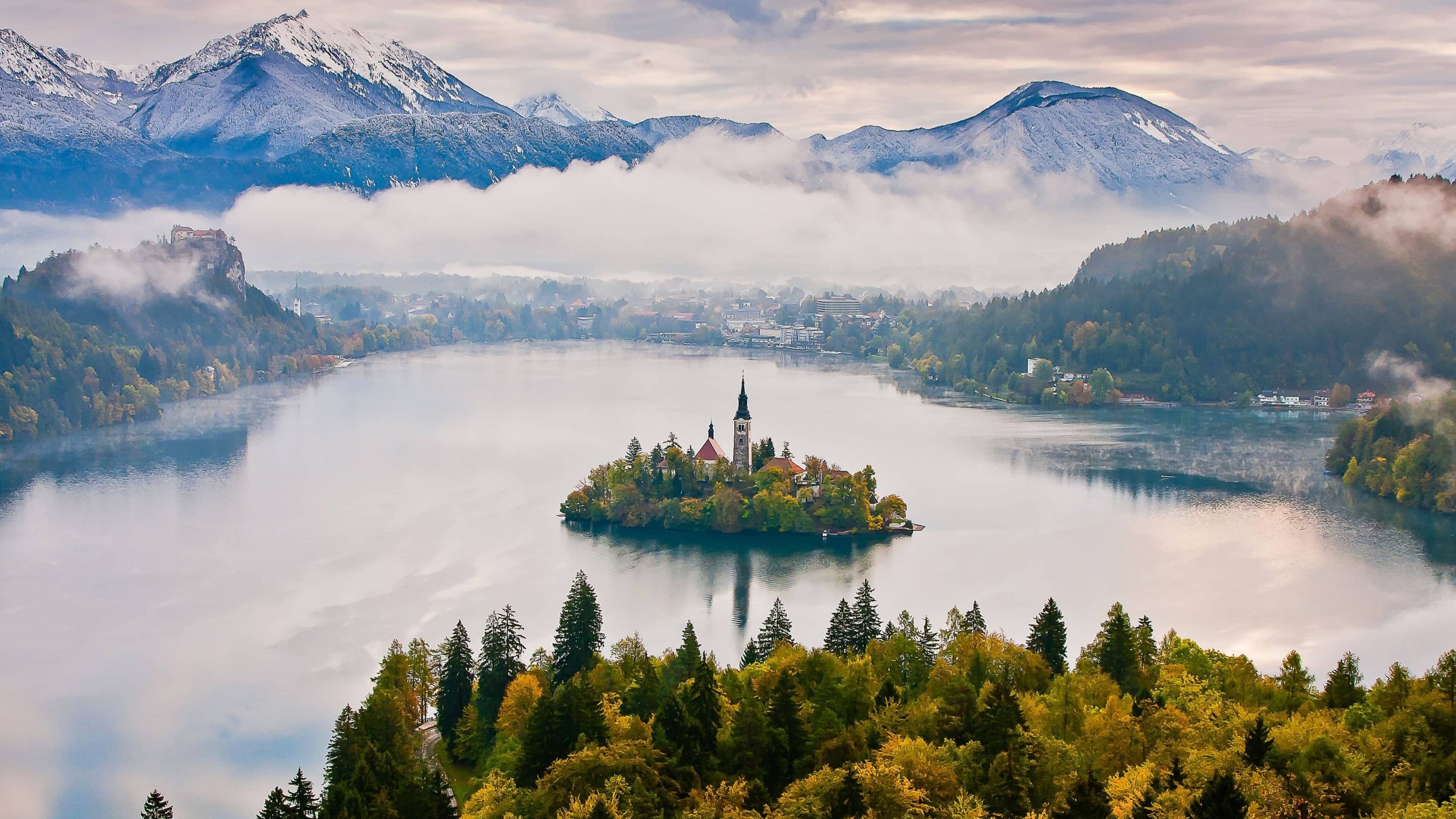 Island in the middle of the lake in Bled, Slovenia