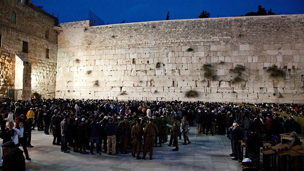 Celebrating Hanukkah in Jerusalem at night