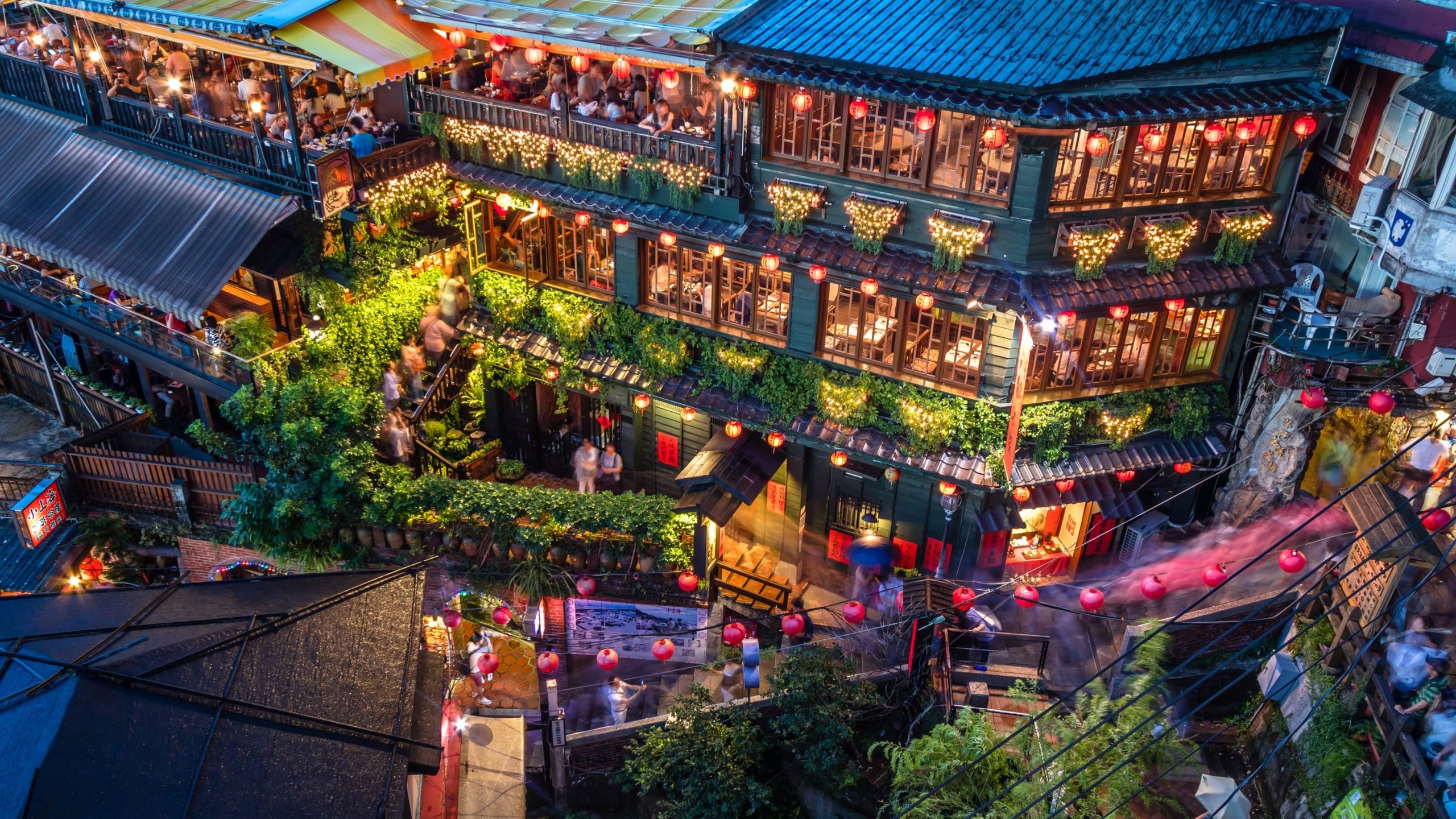 Jiufen in Taiwan with red lanterns glowing at night looks like a fairy-tale place