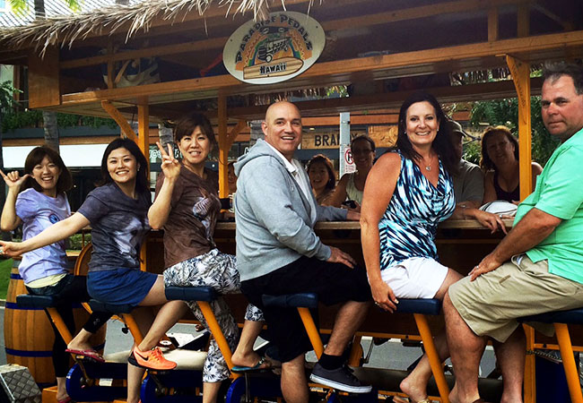 Group on beer bike in Honolulu
