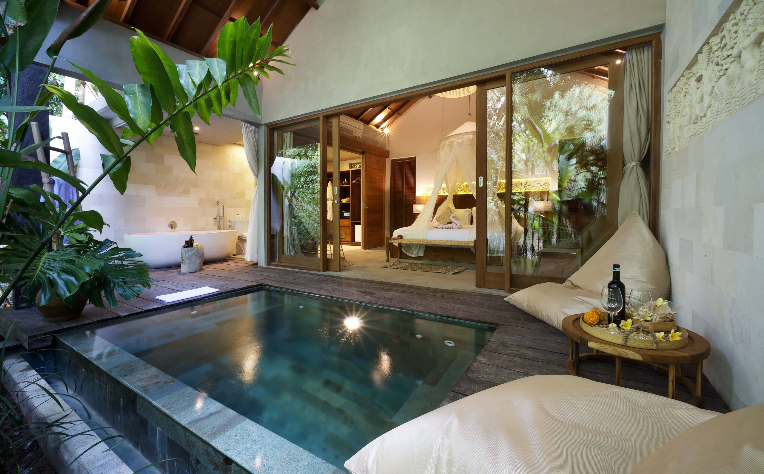 A hot tub pool outside a suite offered to guests at the Kalapa Boutique Resort & Yoga Retreat in Bali.